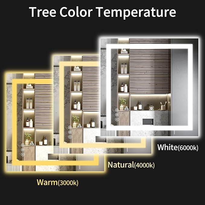 LED Bathroom Mirrors 32"x32" Bathroom Mirror with Lights for Wall, Backlit + Front Lit, 3 Colors, Anti-Fog, Dimmable Brightness for Vanity,Bathroom, Entryway, Living Room