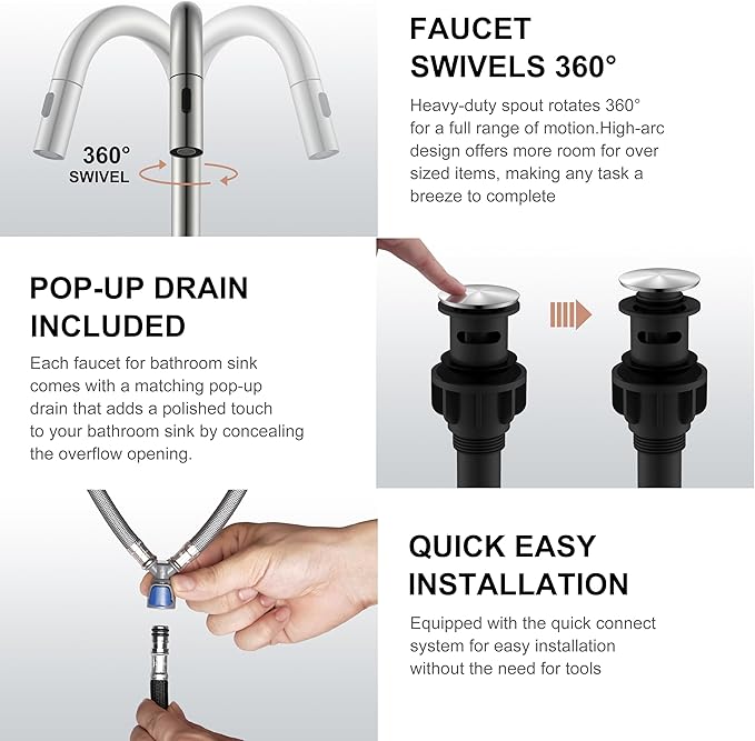 KENES Brushed Nickel Widespread Bathroom Faucet with Sprayer, 8 Inch 3 Hole Bathroom Sink Faucet with Pull Out Sprayer, Pull Down 2 Handle Vanity Faucet with Pop Up Drain & Supply Lines LJ-9068