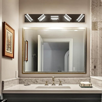 SOLFART LED Bathroom Lighting Fixtures - 5 Lights Modern Matte Black Acrylic Vanity Lights for Mirror 32inch 24W 5CCT