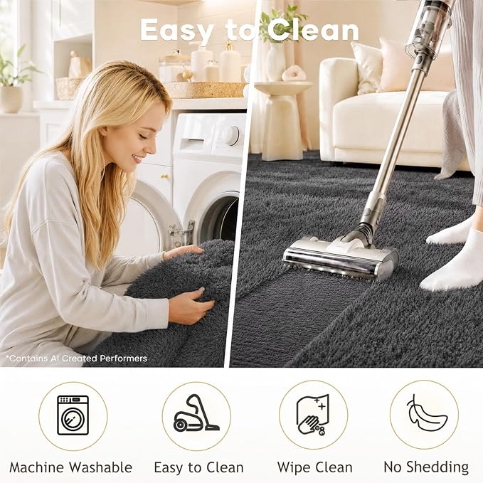 Ophanie 2x6 Washable Runner Rug for Hallway,Non-Slip Fluffy Soft Bedside Rugs, Bedroom Living Room Grey Shaggy Gray Carpet for Kids Girls Boys Dorm Nursery Home Decor Aesthetic