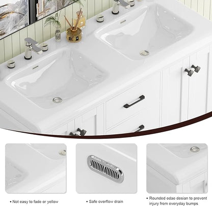 48" Bathroom Vanity with Sink Combo, Modern Bathroom Storage Cabinet with Double Sink Ceramic, 4 Doors and 5 Drawers, Space-Saving Storage Cabinet, White