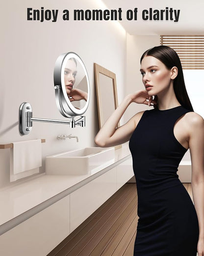 30X/1X 8 Inch Wall Mounted Magnifying Makeup Mirror with Light for Bathroom | 3500mAh Double Sided Rechargeable LED Lighted Vanity Mirror with Magnification 3 Color Light up Extended Arm 360 Rotation