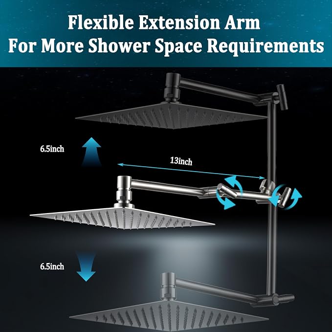 All Metal For California Rain Shower Head with Handheld Spray Combo, YDmeet 8 Inch Rainfall Shower Head, 14" Adjustable Extended Arm, Stainless Steel Handheld, 3 Way Diverter, 71" Hose, Brushed Nickel