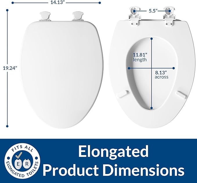CHURCH Toilet Seat, Easy Clean Hinges Release for Deep Cleans, Durable Enameled Wood Seat, Elongated, White (Pack of 2)