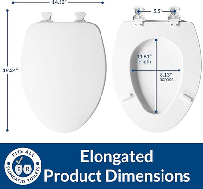 CHURCH Toilet Seat, Easy Clean Hinges Release for Deep Cleans, Durable Enameled Wood Seat, Elongated, White (Pack of 2)