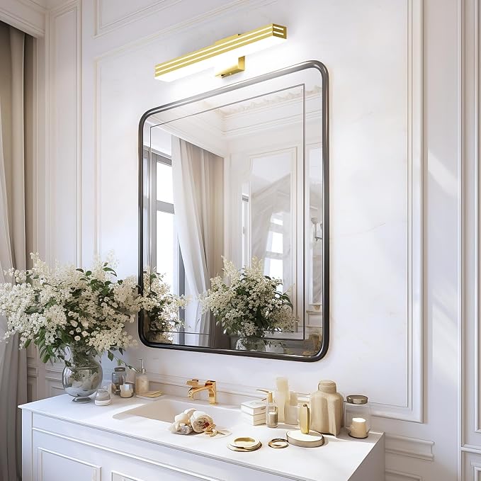 Ralbay 24inch Gold Vanity Light with 5 Color Temperature (2700K-6000K) Dimmable Acrylic Metal 24W LED Modern Matte Gold Bathroom Vanity Light Bar