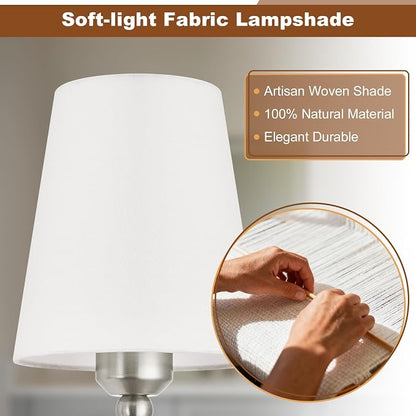 Bathroom Vanity Light Brushed Nickel Bathroom Lighting Fixtures Over Mirror | 5-Light Bathroom Light Fixtures with Flared White Fabric Shade, E26 Socket (ETL Listed)