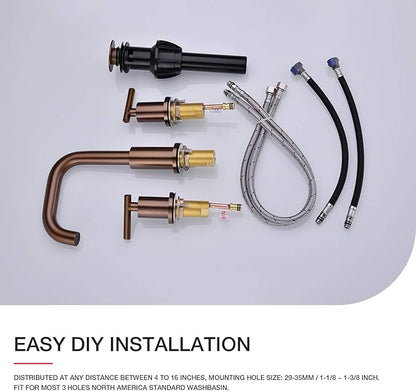 TRUSTMI 2 Handle 8 Inch Bathroom Faucet with Pop Up Drain and cUPC Water Supply Lines Assembly, Brass Bronze 3 Hole Widespread Vanity Sink Tap, Brushed Rose Gold
