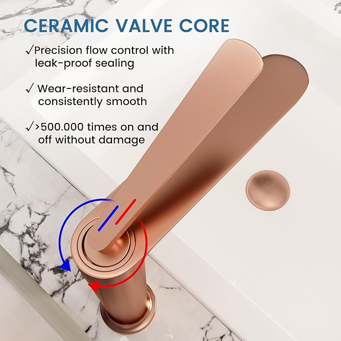 Bathroom Faucet Rose Gold, One Hole Single Handle Vessel Sink Faucet, Brass Bathroom Faucet for Vanity Sink Restroom Guestroom RVs