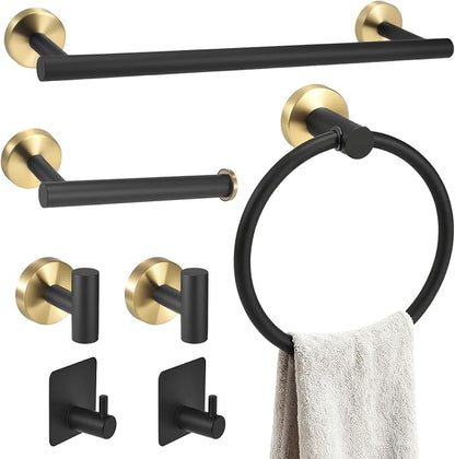 7 Pcs Bathroom Accessories Set, Towel Racks for Bathroom | Black and Gold Bathroom Accessories with Stainless Steel,featuring Bathroom Towel Holder for modern bathroom style.