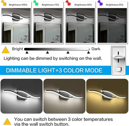 PRESDE 24" LED Bathroom Vanity Light, Modern Black Wall Bar Fixture Over Mirror Dimmable 3CCT
