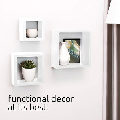 Kiera Grace Cubbi Floating Shelves, Modern Wall-Mounted Square Shelves for Bedroom, Bathroom, Kitchen, Easy to Hang, 5"/7"/9", , Set of 3