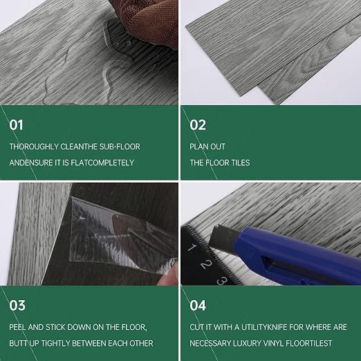 VallisCo Peel and Stick Vinyl Flooring 36 Pack 54 Sq.Ft, Waterproof Vinyl Flooring Peel and Stick for Office, Living Room, Bathroom, Kitchen - Unique Design Easy to Install Floor, Dark Gray
