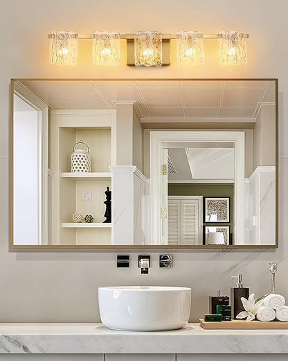 5-Light Bathroom Vanity Lights, 31" Brushed Gold Bathroom Light Fixtures Over Mirror with Clear Glass, Modern Bath Wall Sconce Lighting for Bath Restroom, OS-MM5002-5BG