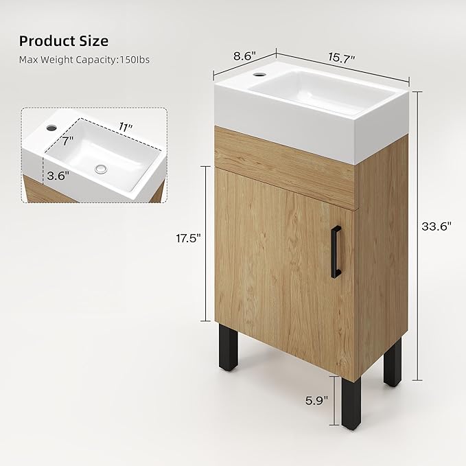 YITAHOME 16 Inch Bathroom Vanity with Sink, Bathroom Cabinet Vanity for Small Space, Freestanding Storage Bathroom Vanity