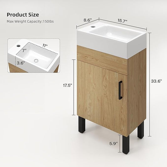 YITAHOME 16 Inch Bathroom Vanity with Sink, Bathroom Cabinet Vanity for Small Space, Freestanding Storage Bathroom Vanity