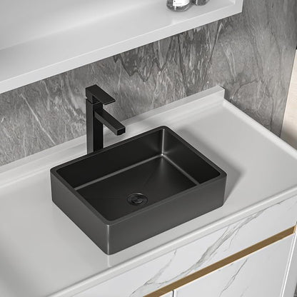 16"x12" Bathroom Vessel Sink Rectangular - Gunmetal Black NANO-PVD, 16 Gauge 304 Stainless Steel, Above Counter Rectangle Modern Vanity Lavatory Bath Sink Basin