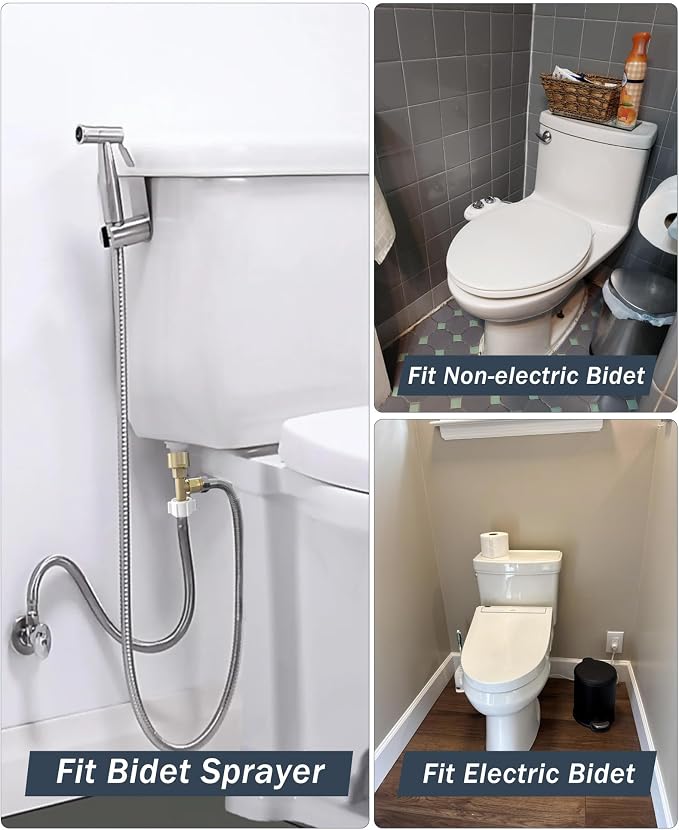 Universal Bidet T Adapter for Any Brand Bidet Hose, All-in-One Solution fit Toilet Tank Inlet or Angle Valve Outlet, 3/8"-7/8"-1/2", Brass Made