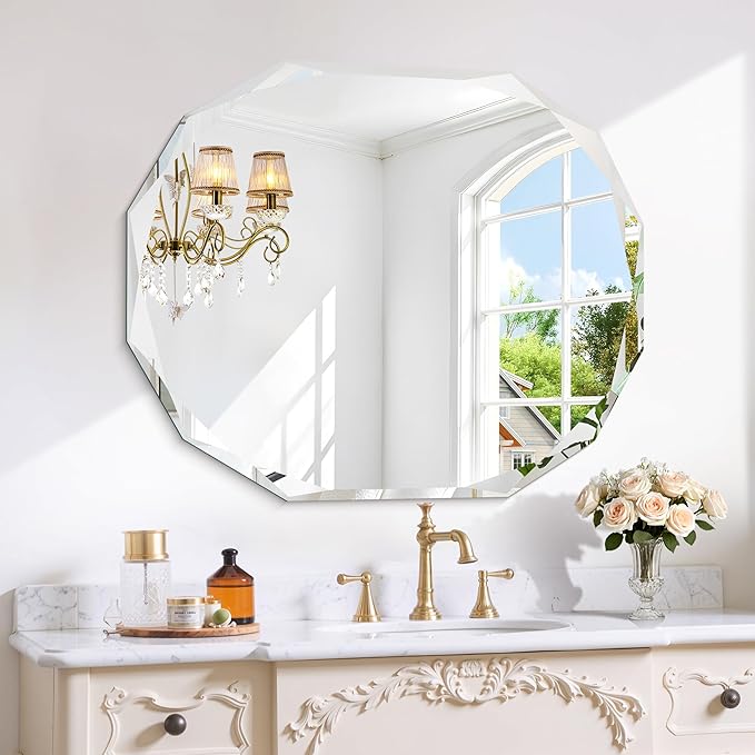 GLASHOM Frameless Bathroom Mirror, 30x36 inch Vanity Mirror Beveled Edge Wall Mounted, Modern Frameless Mirror for Bathroom, Living Room, Entryway Mirror Horizontal or Vertical