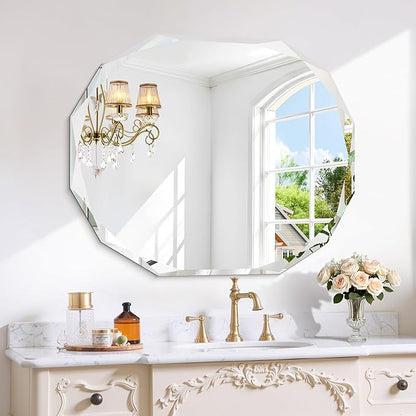 GLASHOM Frameless Bathroom Mirror, 30x36 inch Vanity Mirror Beveled Edge Wall Mounted, Modern Frameless Mirror for Bathroom, Living Room, Entryway Mirror Horizontal or Vertical