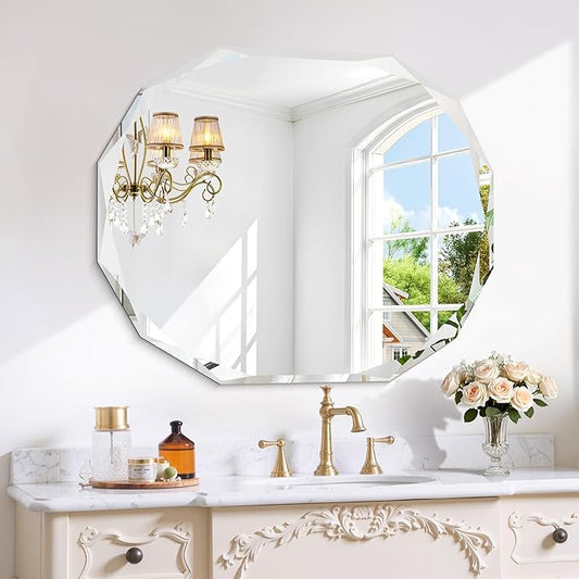 GLASHOM Frameless Bathroom Mirror, 30x36 inch Vanity Mirror Beveled Edge Wall Mounted, Modern Frameless Mirror for Bathroom, Living Room, Entryway Mirror Horizontal or Vertical