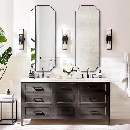 18" x 48" Full Length Mirror, Large Black Scalloped Bathroom Mirror, Full Body Wall Mirror with Scalloped Corner Decorative for Bedroom, Living Room (Horizontal or Vertical)