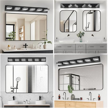 IZORRO LED Modern Bathroom Lights Fixtures(6-Light,Dimmable,360°Rotate),Matte Black Acrylic Wall Lighting,Vanity Lights for Bathroom Over Mirror - 6000k 36In （No Assembly Required）