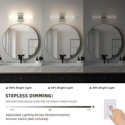 Brushed Nickel Vanity Light for Bathroom Lights Fixtures Over Mirror 5CCT Dimmable Vanity Light Bar 15.74-Inch 12W Bathroom Lighting Fixtures for Mirror