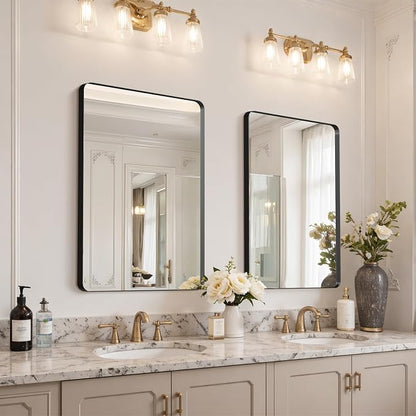 36"x24" Bathroom Vanity Mirror for Wall Aluminum Framed Farmhouse Rectangle | Anti-Rust, HD Reflection Anti-Desilvering, Distortion Free, Tempered and Shatter-Proof Wall Mounted Mirror, Black