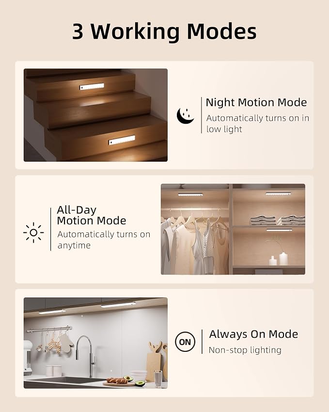 EZVALO 3-Pack Under Cabinet Lighting with Charging Station, 1800mAh Rechargeable Wireless Motion Sensor Lights, 3 Color Temps, Dimmable, Timer, Magnetic, with Remote Control for Kitchen, Closet