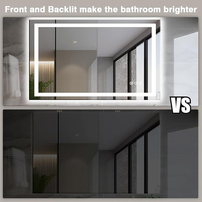 EchosLife 48"x30" LED Bathroom Mirror | Backlit + Front Lit, Anti-Fog, Stepless Dimmable, 3 Colors, Memory, Tempered Glass, UL Listed, Horizontal/Vertical