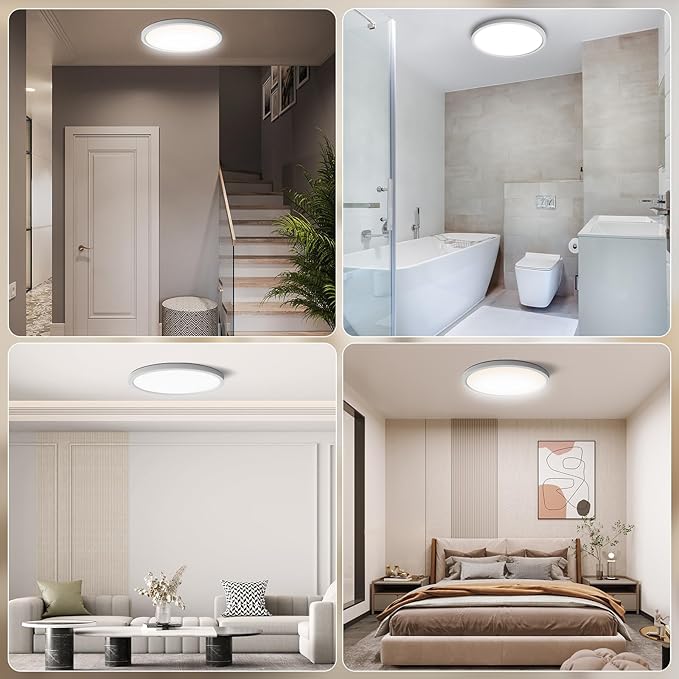 Aialun 12 Inch Led Flush Mount Ceiling Lights, 16/20/24W, 2700K-6500K 5 Color Selectable Dimmable Ceiling Light, 0.67" Super Slim Close to Ceiling Light fixtures for Bathroom, kitchen, Hallway, 1 Pack