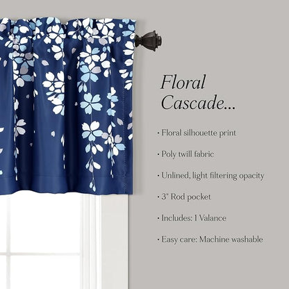 Lush Decor Valance Weeping Flower Light Filtering Window Curtain, Navy