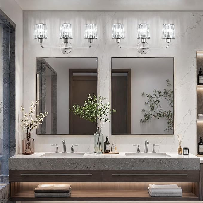 Brushed Nickel Vanity Lights 3-Light Crystal Bathroom Light Fixtures | Modern Bathroom Vanity Light E26 Wall Light over Mirror (Exclude Bulb)