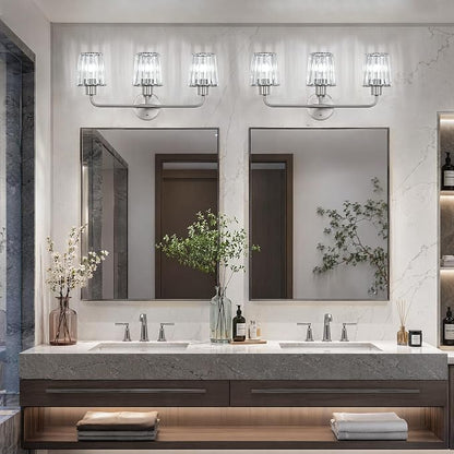 Brushed Nickel Vanity Lights 3-Light Crystal Bathroom Light Fixtures | Modern Bathroom Vanity Light E26 Wall Light over Mirror (Exclude Bulb)