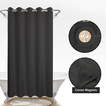 River Dream Extra Long Shower Curtain No Hooks or Liner Needed, Black | Soft Microfiber, 84" Long Fabric Shower Curtain Set Waterproof, Bottom Magnets, Machine Washable, 71W x 86H(84H)