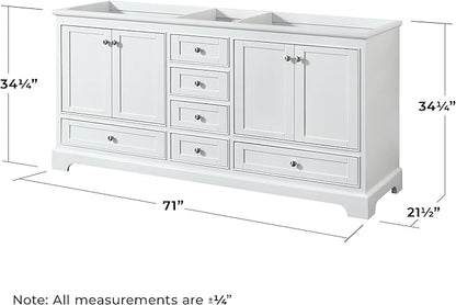 Wyndham Collection Deborah 72 inch Double Bathroom Vanity in White, No Countertop, No Sinks, and No Mirrors