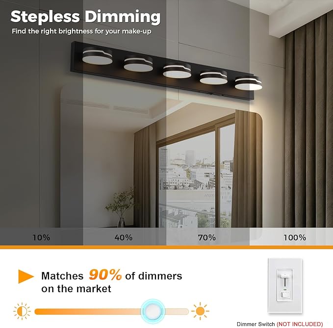 32" Motion Sensor Vanity Light, Matte Black 3CCT 5-Light Modern LED Bathroom Lighting Fixtures Over Mirror, Rotatable Head, Dimmable 3000K-6000K Color Changing Wall Sconce