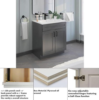 Bathroom Vanity Sink Base Ready-to-Assemble Bathroom Cabinet 24"/30'/36" Width (Vanity Base in Grey Shaker, 30 inch)