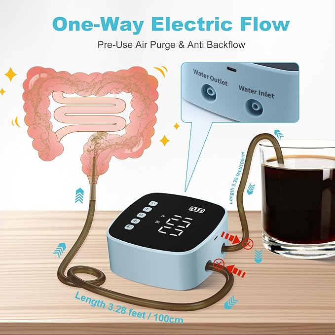 Electric Enema Kit, Enemas for Colon Cleanse for Women Men, 1-100 Levels Water Flow Speed Control with LCD Display, Water & Coffee Enema for Colon Detox Cleanse -16 Tips, External Water Supply (Blue)