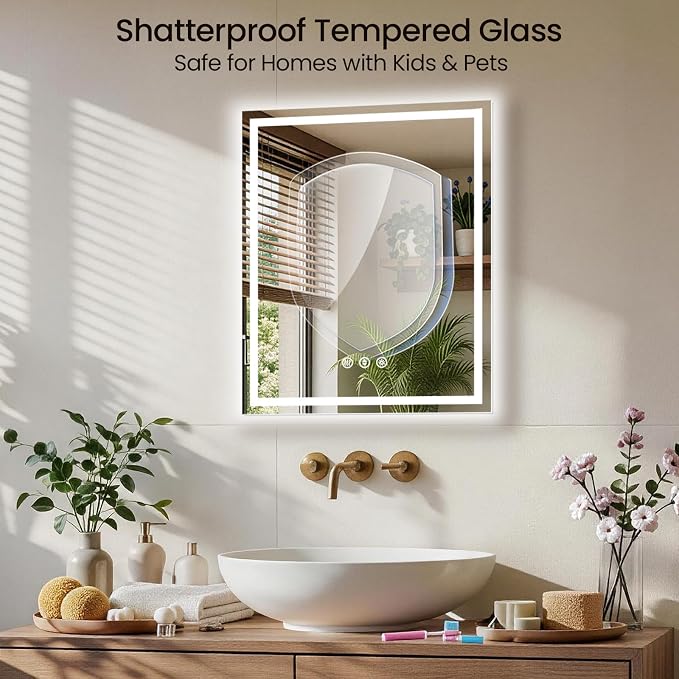 32x36 LED Bathroom Mirror with Anti-Fog, Backlit & Front Lit, Memory | Stepless Dimmable 3 Color CRI 95+ Shatterproof Tempered Glass ETL Listed for Safety Lighted Bathroom Vanity Mirror for Wall