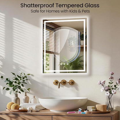 32x36 LED Bathroom Mirror with Anti-Fog, Backlit & Front Lit, Memory | Stepless Dimmable 3 Color CRI 95+ Shatterproof Tempered Glass ETL Listed for Safety Lighted Bathroom Vanity Mirror for Wall