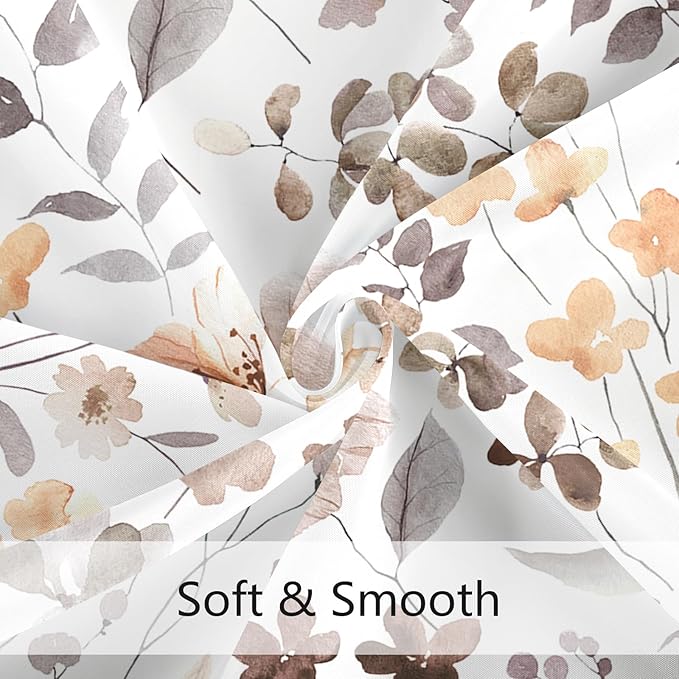 Brown Floral Shower Curtain 60x72, Watercolor Flower Fabric Shower Curtain for Bathroom, Cute Wildflower Butterfly Cloth Shower Curtain Set with Hooks