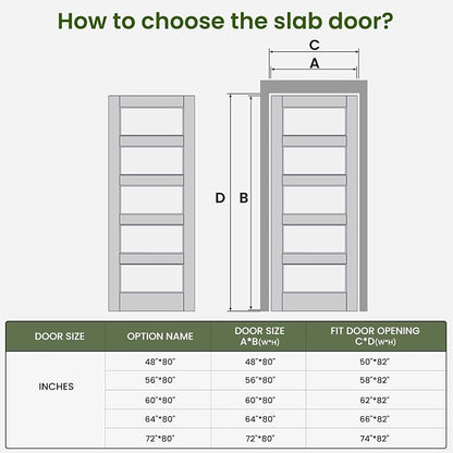 SMARTSTANDARD 64" x 80" Frosted Glass Pantry Door, Solid Core Slab Door | Pre-Assembled 5-Panel without Hardware, French Interior Door for Pantry Pocket, White Primed
