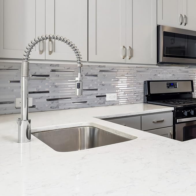 LONGKING 10-Sheet Extra Thick Peel and Stick Backsplash Tiles, Waterproof Kitchen Backsplash Peel and Stick Tile, Self-Adhesive Backsplash for Kitchen, Gray Marble | Peel and stick backsplash, self-adhesive wall tile, Gray Marble, extra thick, waterpro...