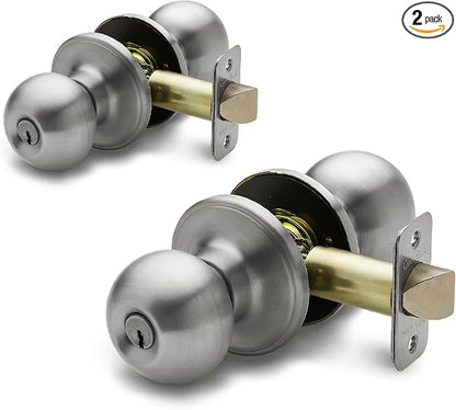 Copper Creek Colonial Entry Door Knob – Keyed Entry Handle with Lock and Key, ANSI Grade-3 Certified, DIY-Friendly Install for Interior and Exterior Entrance Doors – Satin Stainless (2 Pack)