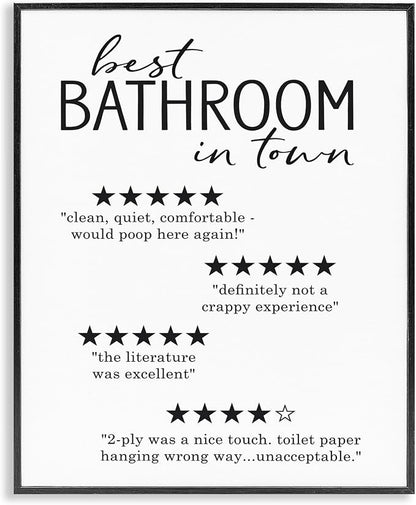 Stupell Industries 'Best Bathroom Five Star Reviews Funny Bath Phrases', Framed Giclee Art, Black, 11 x 14 Inches, Easy to Hang and Sturdy, Made in USA, by Lettered and Lined