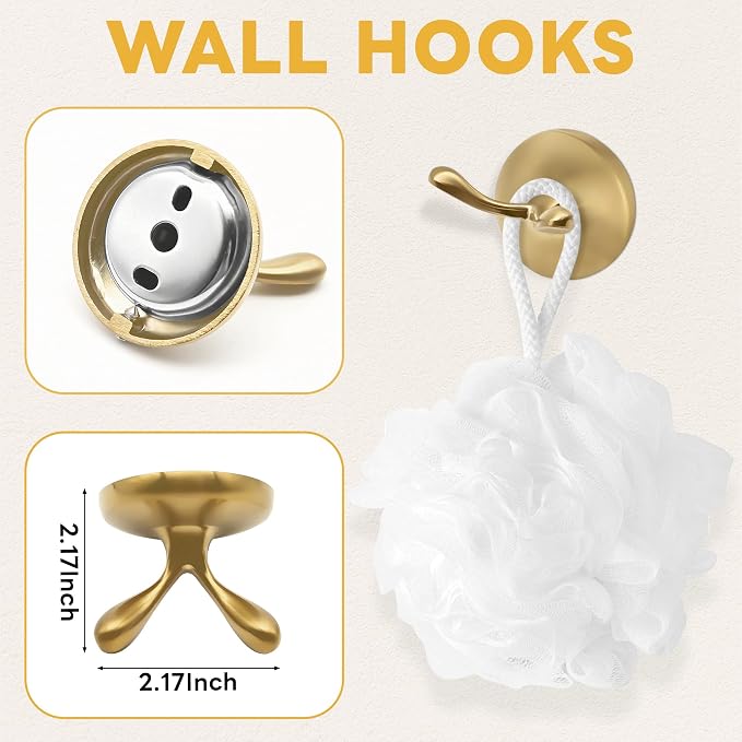 Brushed Gold Bathroom Hardware Set Wall Mounted Gold Accessories Set 4 Pieces Bathroom Hardware Set, 23.6 inch Towel Bar | Towel Hook | Toilet Paper Holder | Hand Towel Holder
