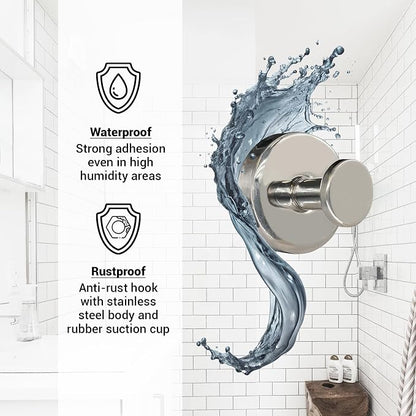 Suction Cup Hooks for Shower - 4 Pack, Chrome - Stainless Steel, Strong Suction, No Drill, Removable Hanger, Tile Bathroom Kitchen Wall, Glass Door, Mirror Hook Hanging Robe, Towel Holder