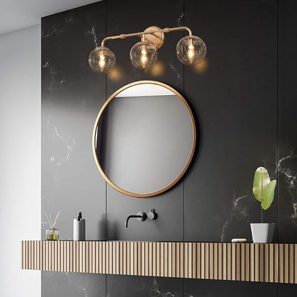 Bathroom Light Fixtures, 3-Light Gold Bathroom Vanity Light with Seeded Glass Shade, Bathroom Lighting Fixtures Over Mirror, L24.5'' x W7.5'' x H10''